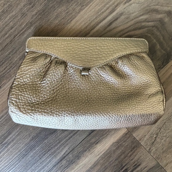 Cole Haan gold leather Womens Clutch Purse Party Evening Luxury Metallic - Picture 2 of 10